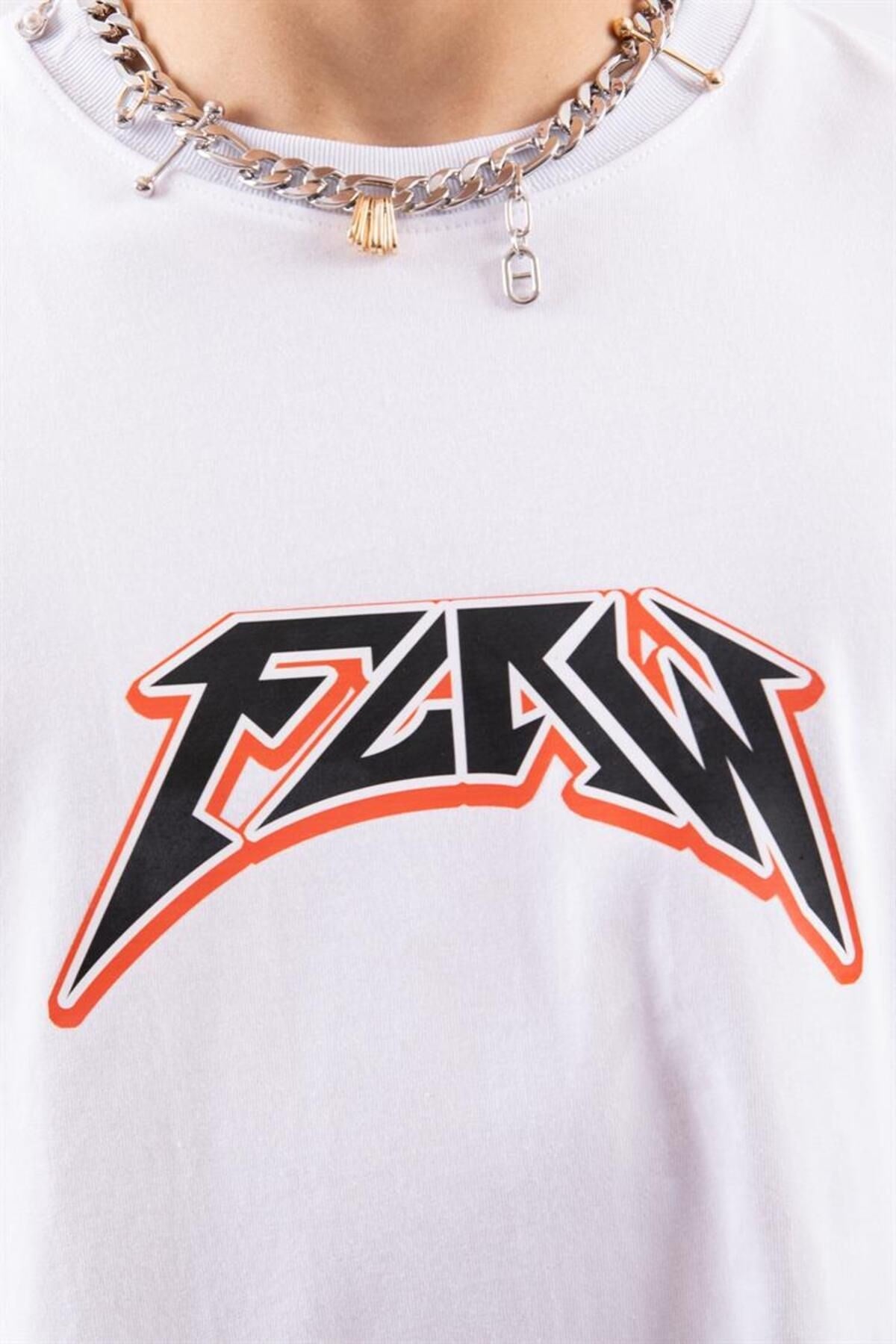 Flaw Atelier Logo Printed White Oversize T-shirt Flaw-006-005-067