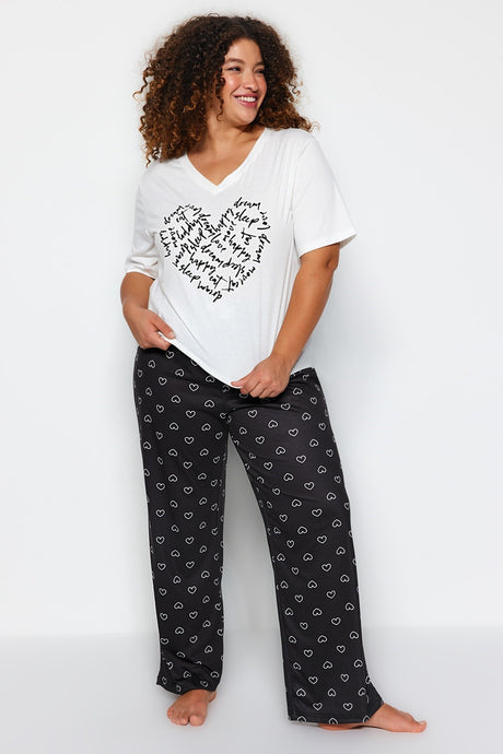 White Heart Pattern Knitted Pajama Set Tbbaw24ai00012