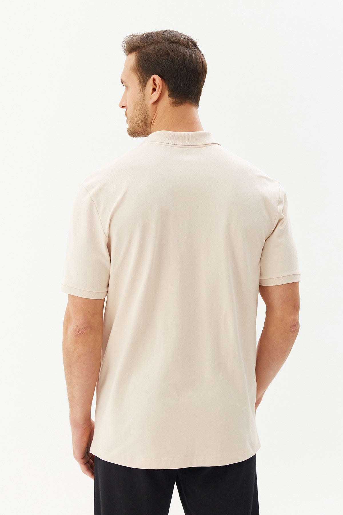 Men's Cream Basic Cotton Solid Color Short Sleeve Sports And Casual Polo Neck T-shirt 8982 Tb20ml07s