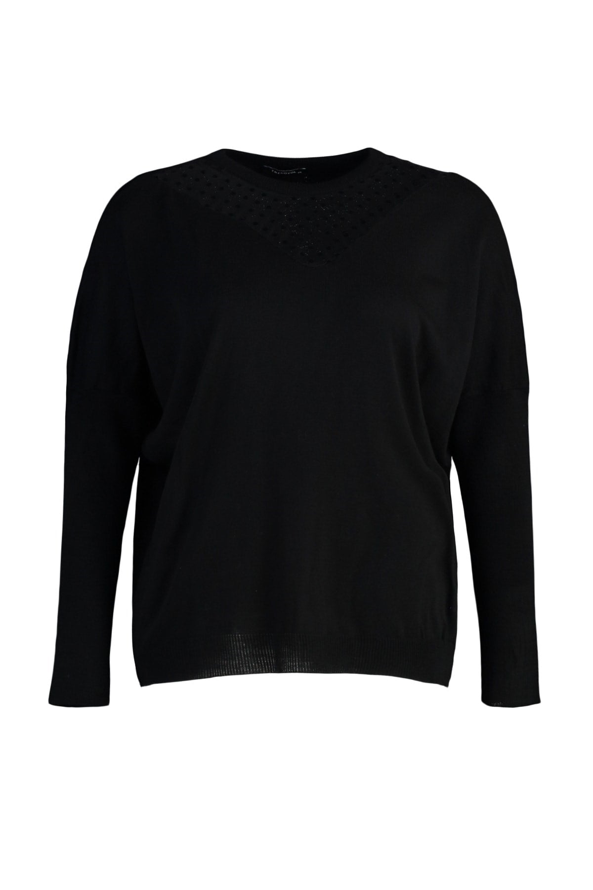 Black Tulle Detailed Low Shoulder Slim Knitwear Sweater Tbbaw23an00185