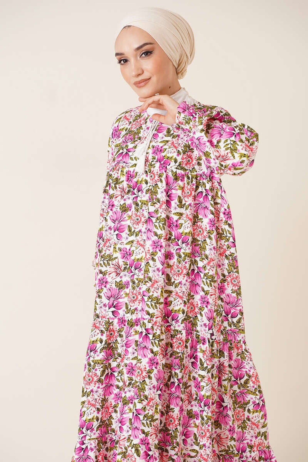 2175 Patterned Burkini Dress - A.fuchsia 2175bgd19