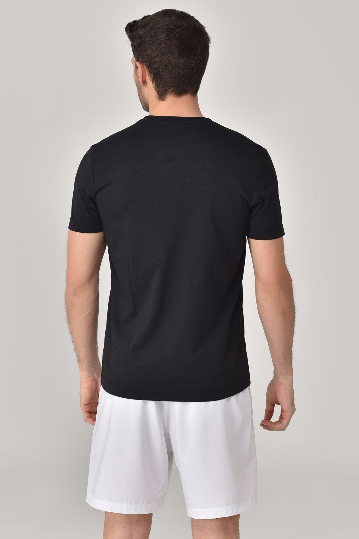 Black Men's V Neck 100% Cotton Short Sleeve Slim Fit Solid Color Casual Sports T-shirt 8898 Tb20ml07