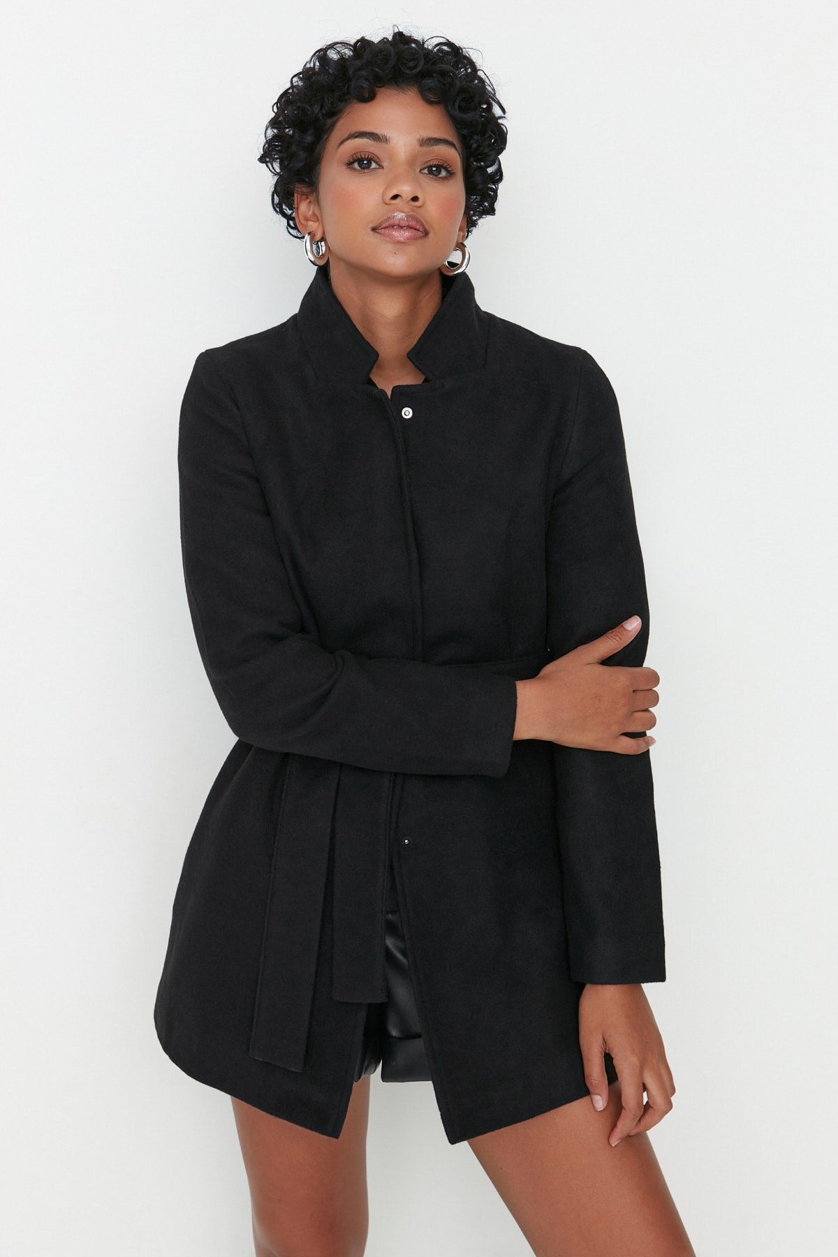 Black Belted Woolen Cashmere Coat Twoaw21kb0032