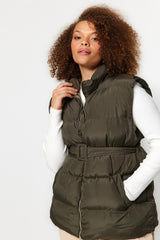 Khaki Waist Belt Detailed Quilted Vest Tbbaw24bh00001