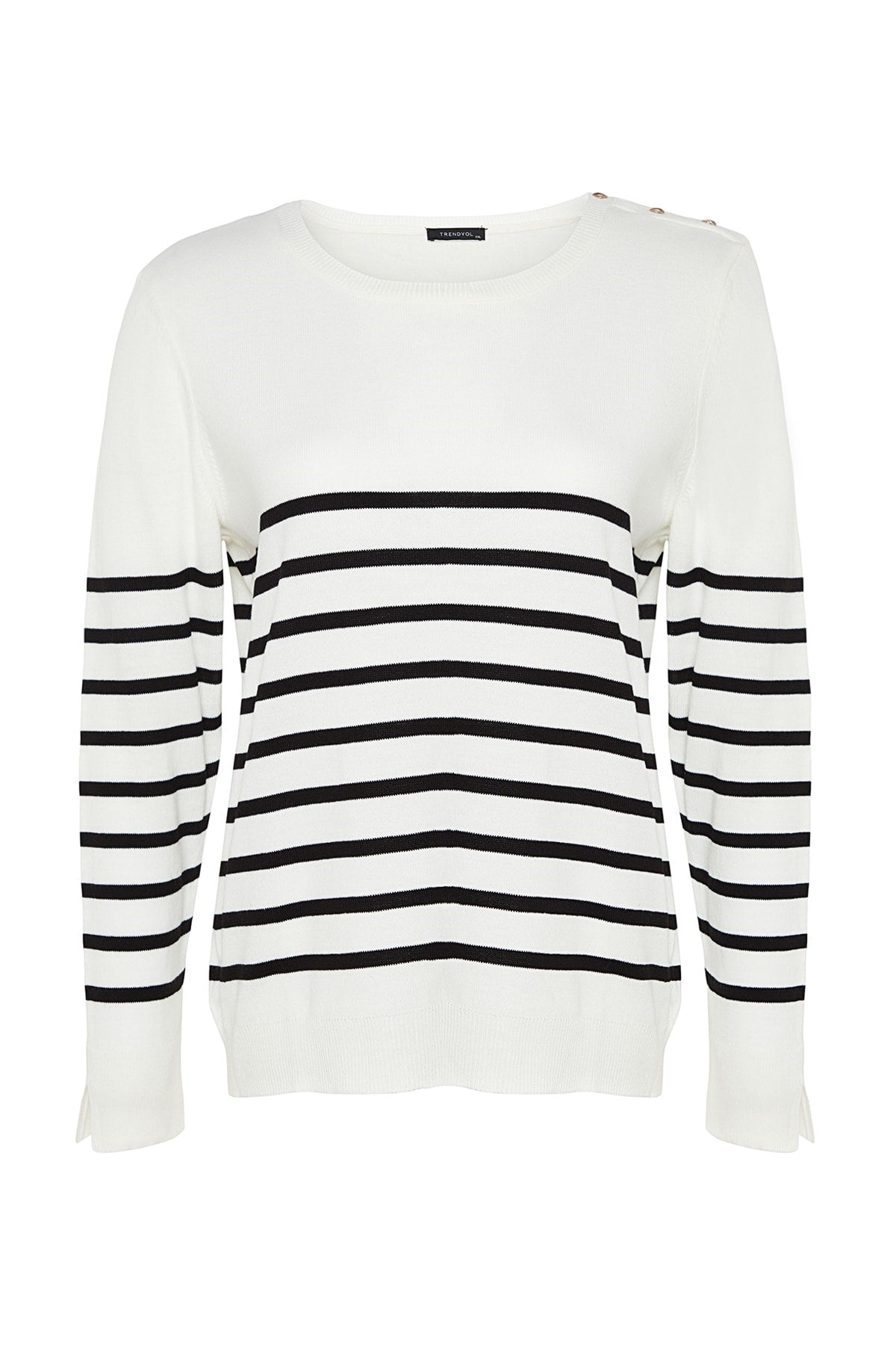 Black Striped Crew Neck Knitwear Sweater Tbbaw23an00119