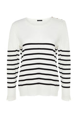 Black Striped Crew Neck Knitwear Sweater Tbbaw23an00119