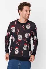 Multicolor Mens Slim Fit Crew Neck Santa Claus Patterned Christmas Knitwear Sweater Tmnaw23kz00218