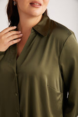 Alainabb Women's Plus Size Lycra Satin Look Cuff Wide Cut Shirt Alainabb01112023