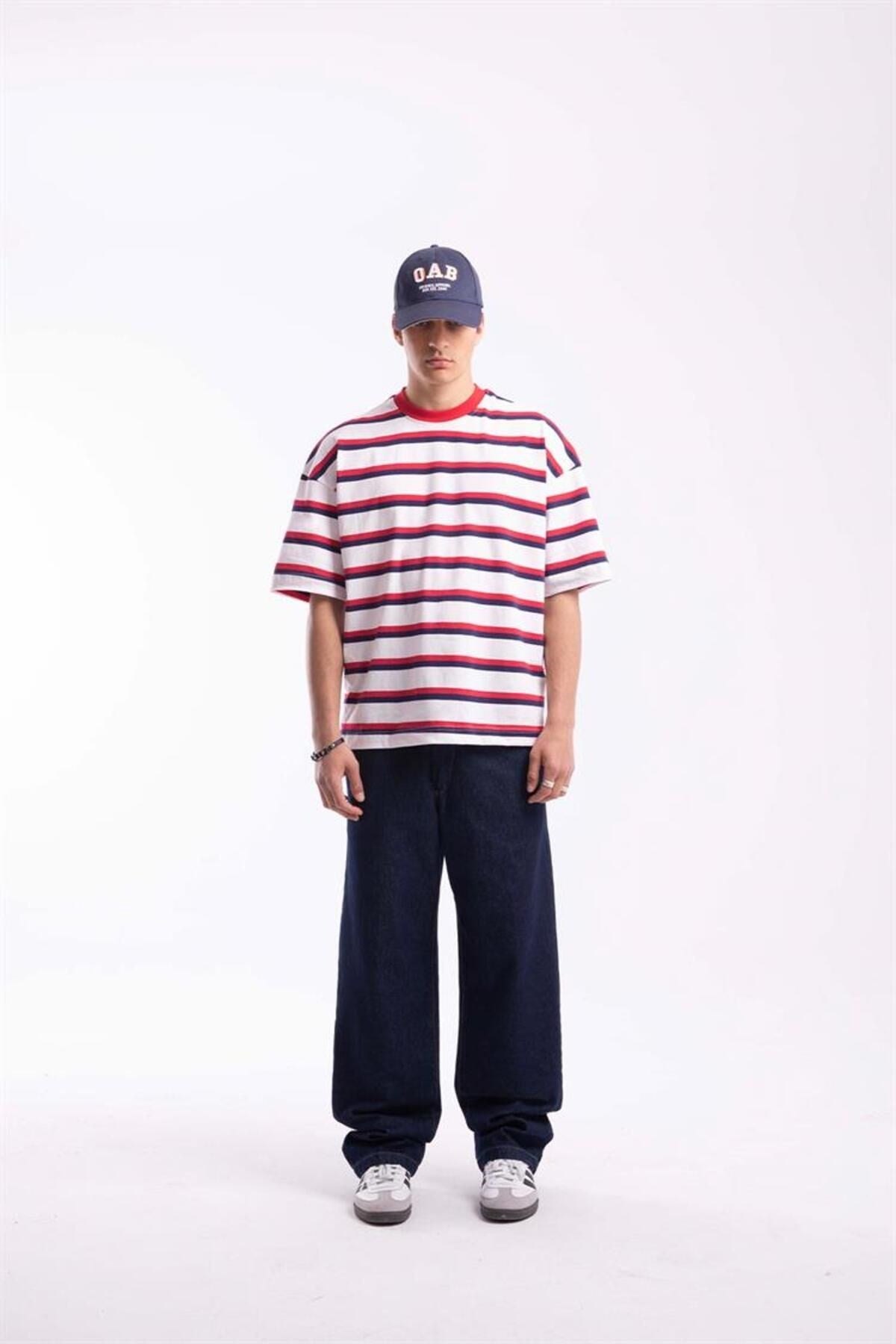 Flaw Atelier Basic Navy-red Striped Oversize T-shirt Flaw-006-005-054