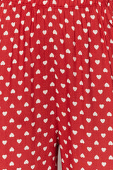 Powder Heart Pattern Drawstring Detailed Shirt-pants Woven Sleepwear Set Thmaw22pt0300