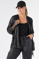 Plus Size Hooded Leather Burgundy Jacket 220650093