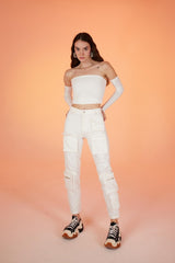 High Waist Sleeveless Serenity Jeans With Cargo Pockets White Hlserenityjean