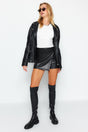 Black Double Breasted Faux Leather Woven Shorts Skirt Twoaw24sr00013