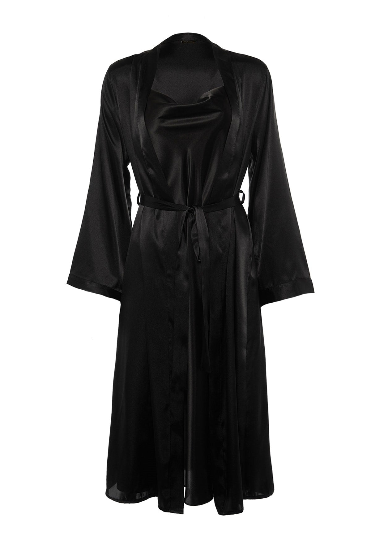 Black Kimono -nightgown Satin 2-piece Set Tbbss22sb00000