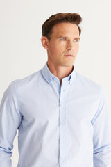 Men's Light Blue Slim Fit Slim Fit Buttoned Collar Patterned Shirt 4a2000000052