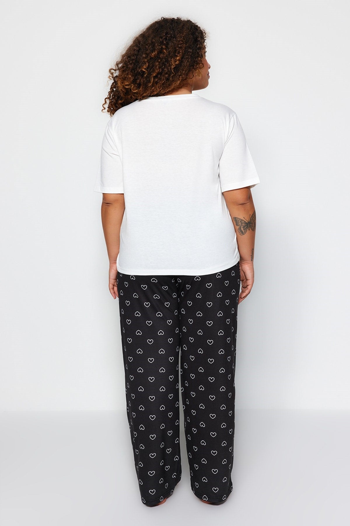 White Heart Pattern Knitted Pajama Set Tbbaw24ai00012