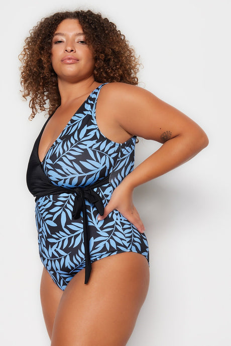 Multicolor Tropical Pattern Double Breasted Swimsuit Tbbss23am00020