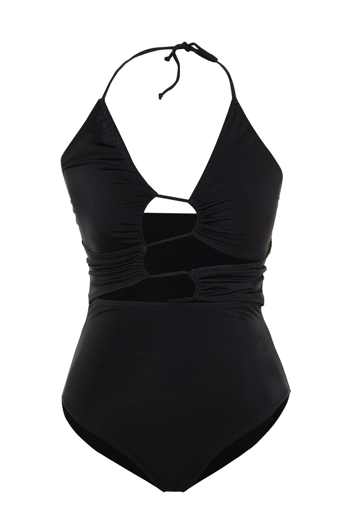 Black Cut Out Detailed Tie Up Swimsuit Tbbss23am00016