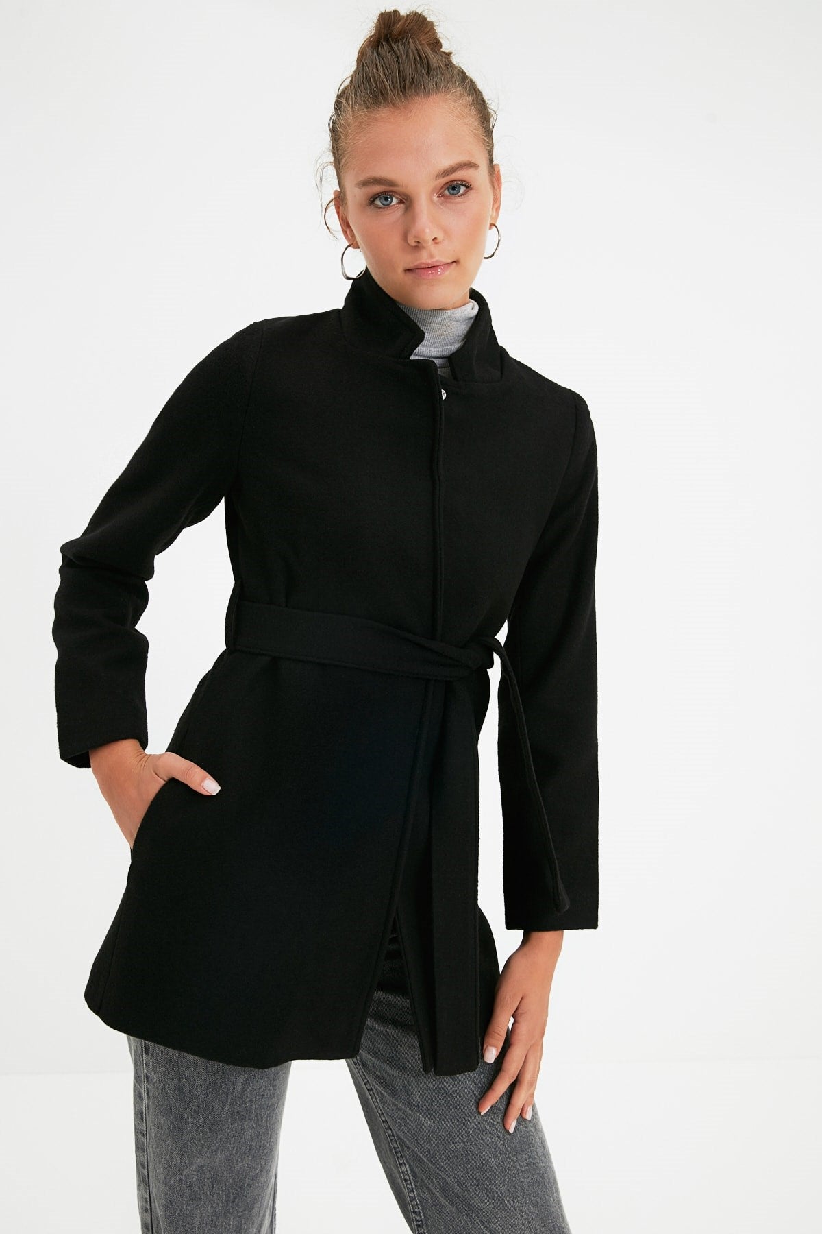 Black Belted Woolen Cashmere Coat Twoaw21kb0032