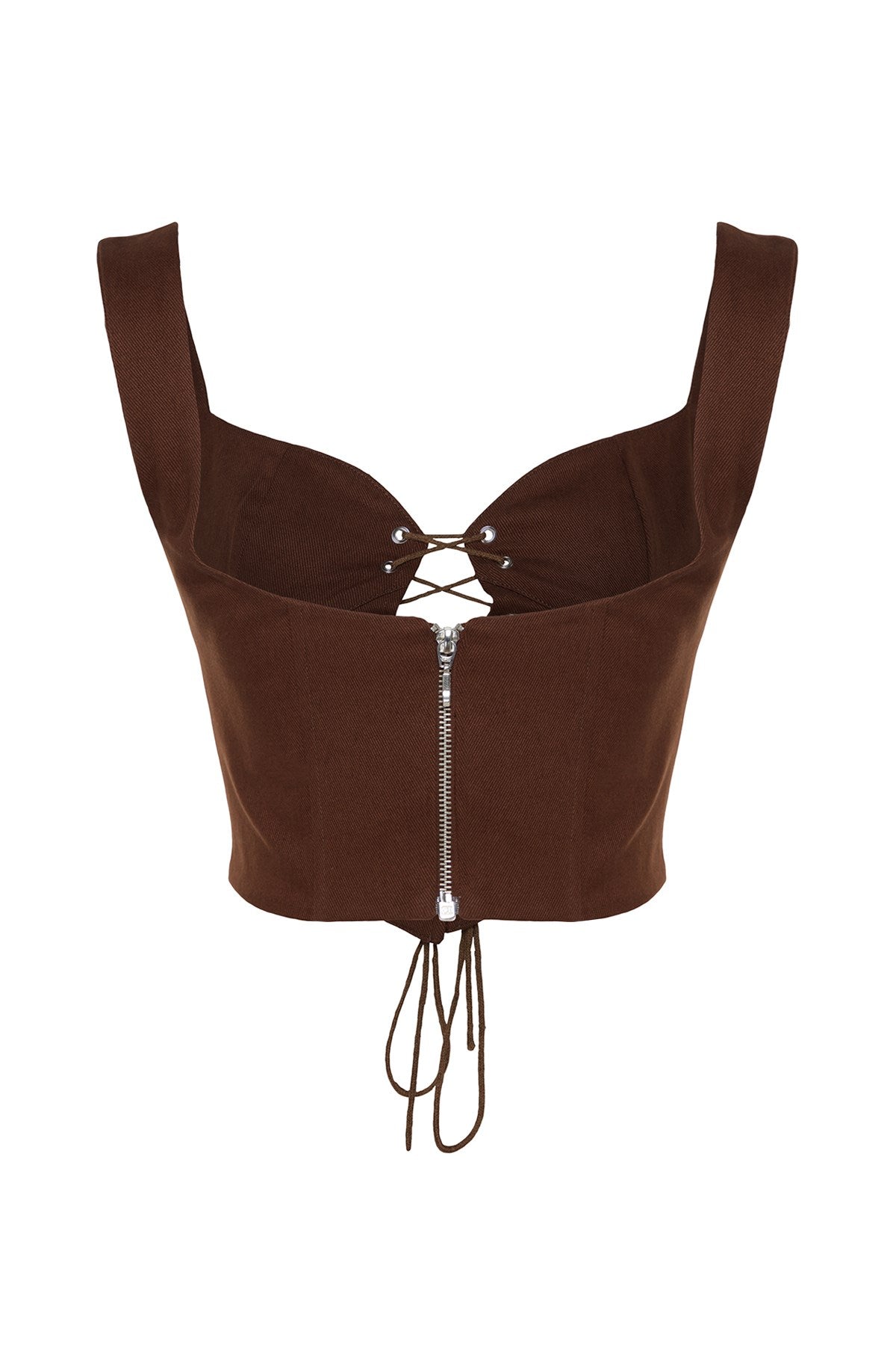 X Sagaza Studio Dark Brown Binding Detailed Bustier Tclaw24bs00001