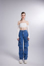 High Waist Wide Leg Cargo Jeans Blue Hlcargojean