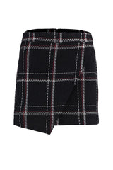 Black Checkered Mini Woven Skirt Twoaw23et00050