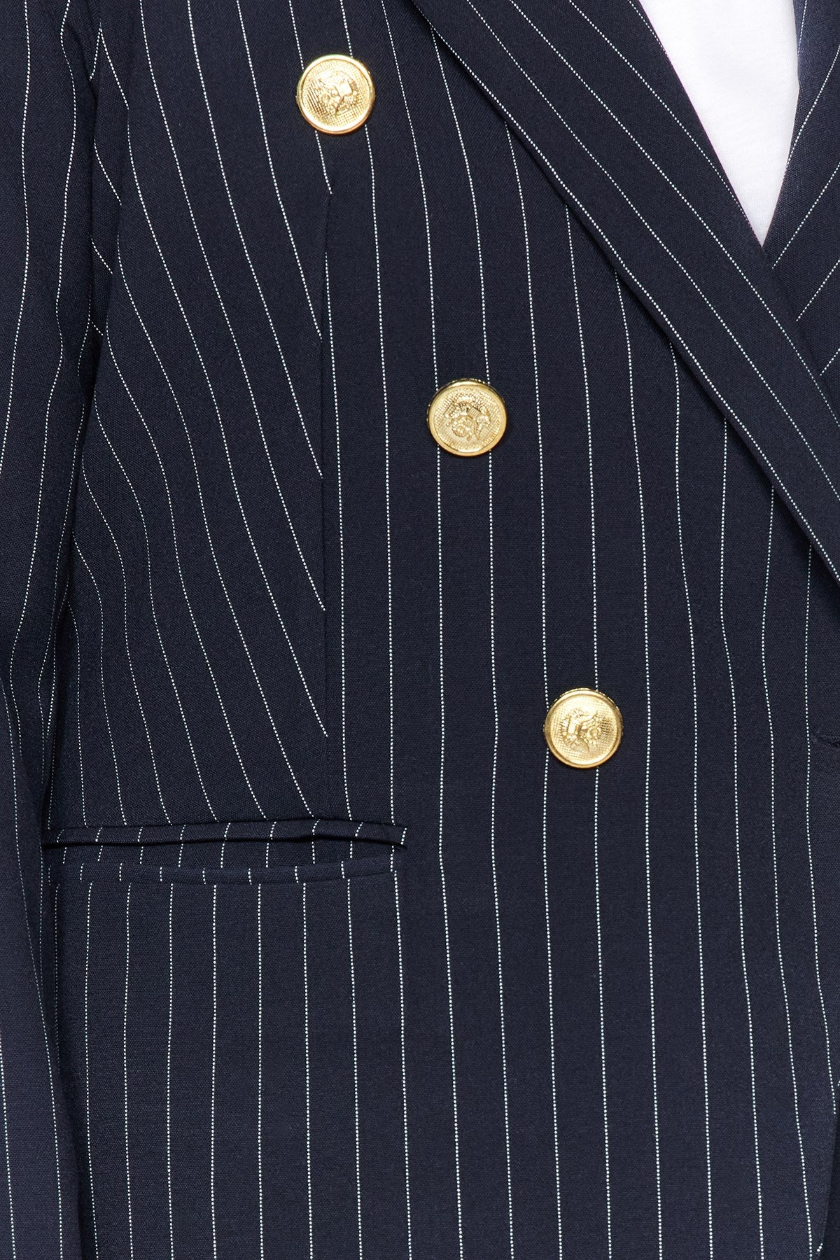 Navy Blue Striped Button Detailed Woven Jacket Tbbaw24ag00027