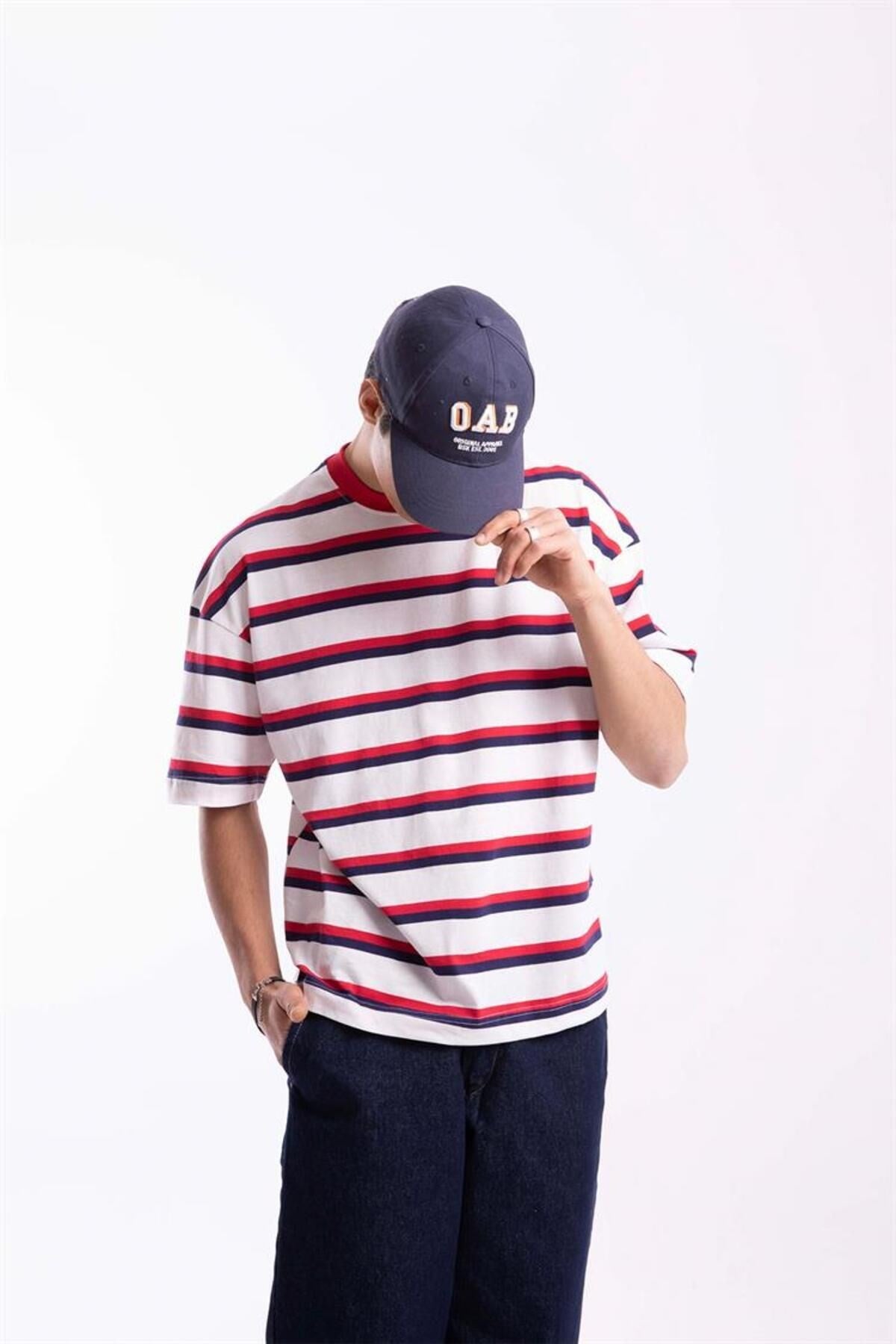 Flaw Atelier Basic Navy-red Striped Oversize T-shirt Flaw-006-005-054