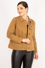 Women's Taba Plus Size Gabardine Fabric Front Buttoned Zipper And Pocket Detailed Coat 65n36027