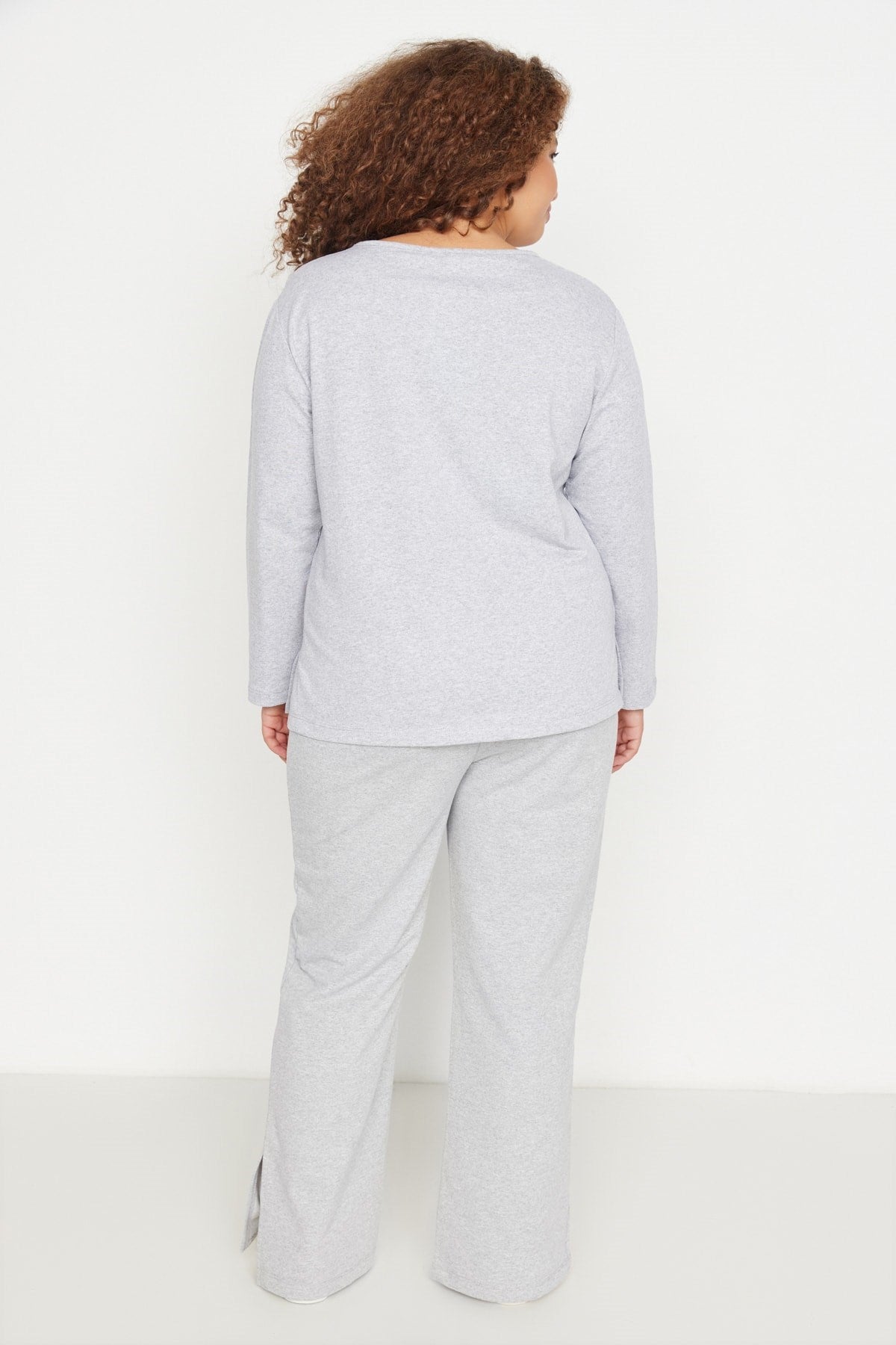 Grey Legs Slit Knitted Pajama Set Tbbaw23ai00055