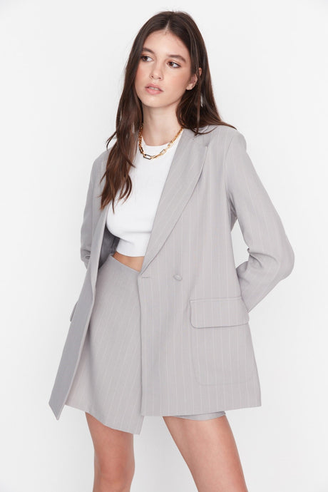 Grey Regular Lined Buttoned Woven Blazer Jacket Twoaw23bc00059