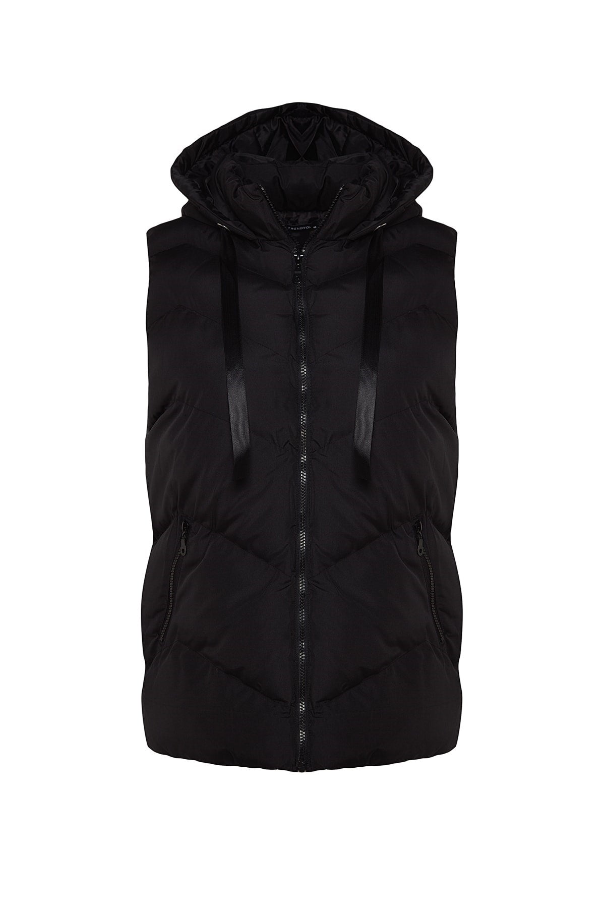 Black Hooded Quilted Vest Tbbaw24bh00002